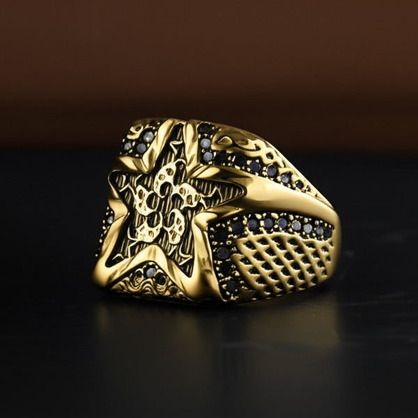 Royal Series - RUNIC ECLIPSE RING - Pure Stainless Steel Men’s Gold-Plated Ring – Statement Luxury Jewelry (Size : 19-22-24)