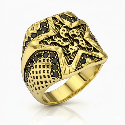 THE MEN THING Rings Royal Series - RUNIC ECLIPSE RING - Pure Stainless Steel Men’s Gold-Plated Ring – Statement Luxury Jewelry (Size : 19-22-24)