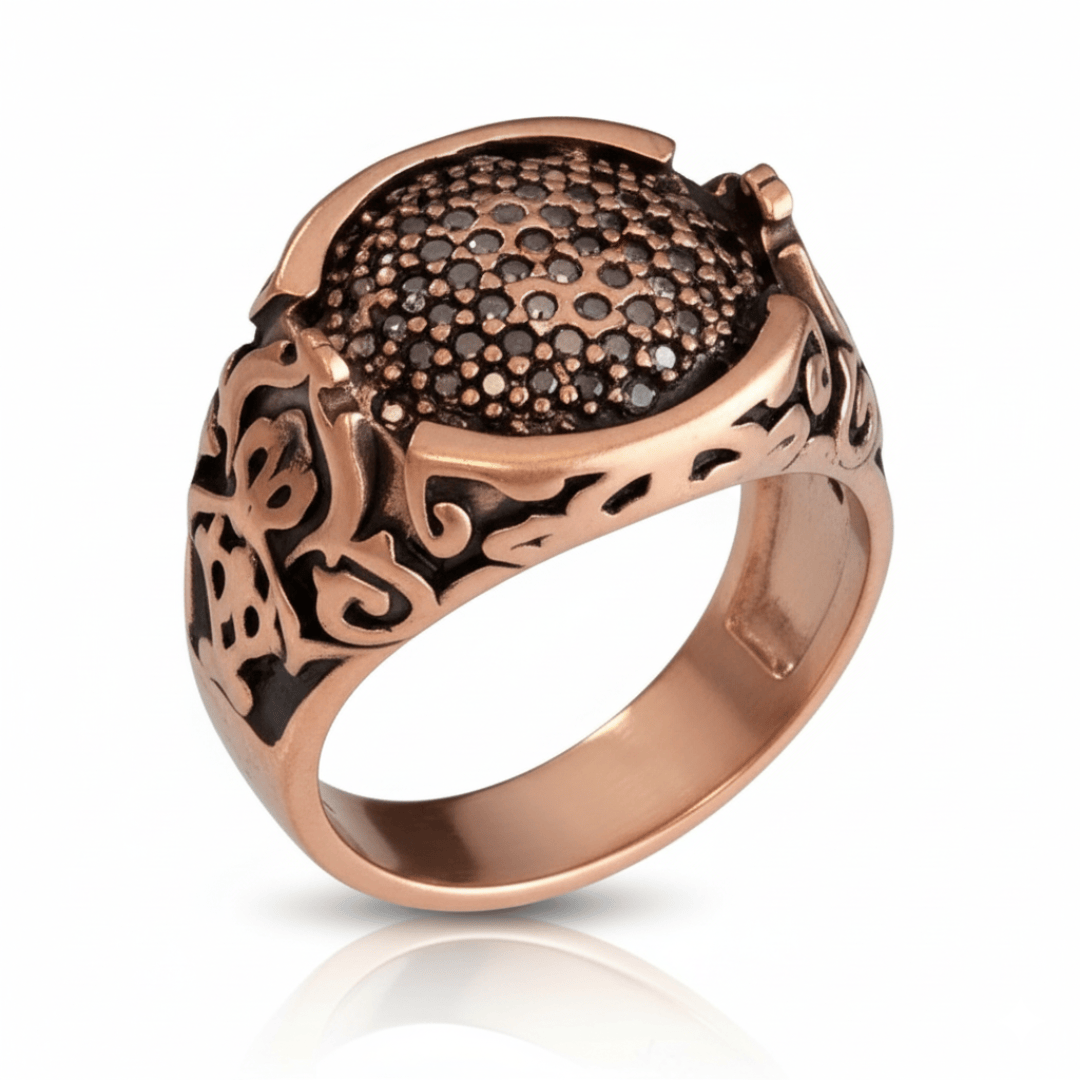 THE MEN THING Rings Royal Series - SHADOW BLOOM RING - Pure Stainless Steel Men’s Rose Gold-Plated Ring – Statement Luxury Jewelry (Size : 16-22-27)