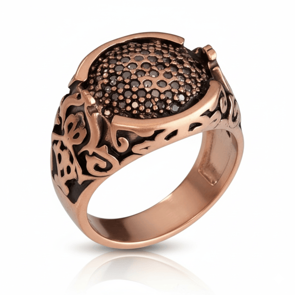 Royal Series - SHADOW BLOOM RING - Pure Stainless Steel Men’s Rose Gold-Plated Ring – Statement Luxury Jewelry (Size : 16-22-27)