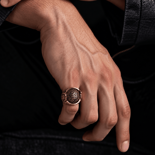 THE MEN THING Rings Royal Series - SHADOW BLOOM RING - Pure Stainless Steel Men’s Rose Gold-Plated Ring – Statement Luxury Jewelry (Size : 16-22-27)