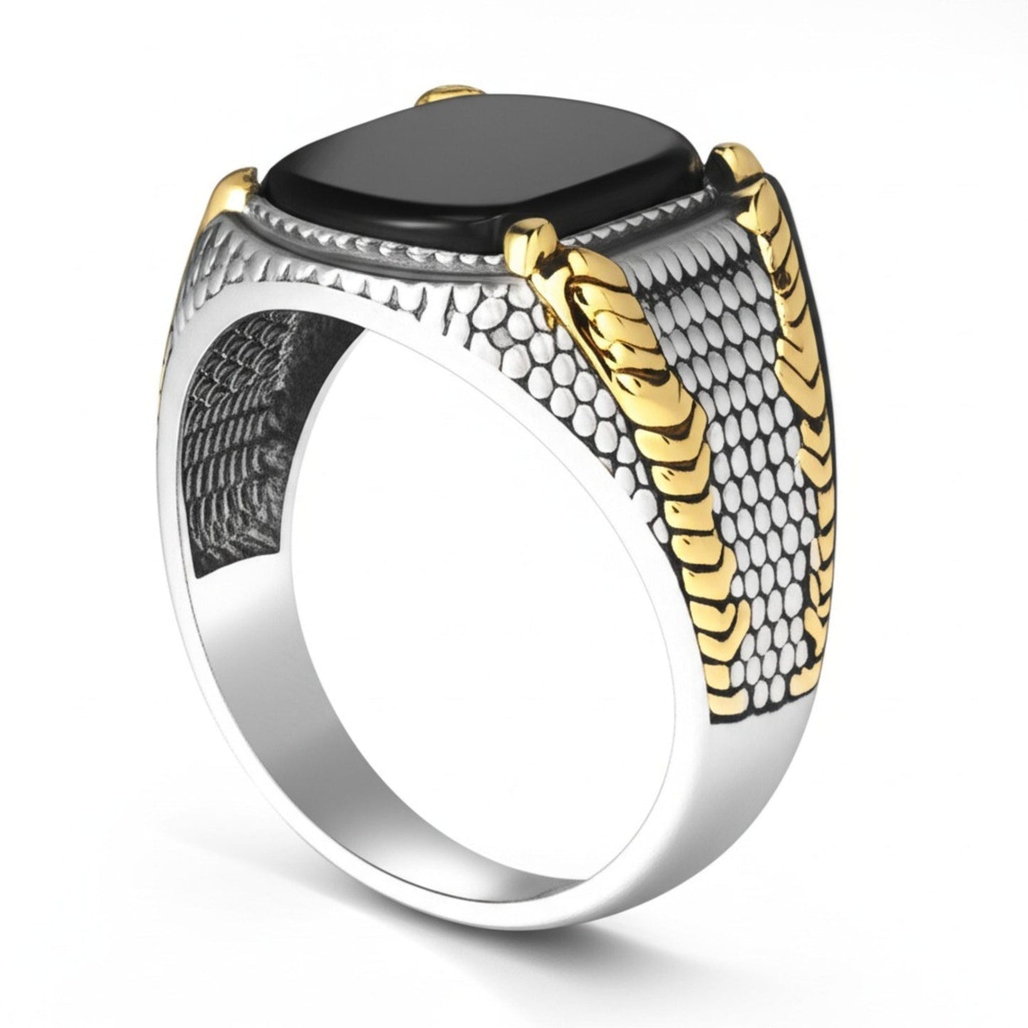 THE MEN THING Rings Royal Series - SHADOW SOVEREIGN RING - Pure Stainless Steel Men’s Steel-Gold-Plated Ring – Statement Luxury Jewelry (Size : 16-20-22-27)