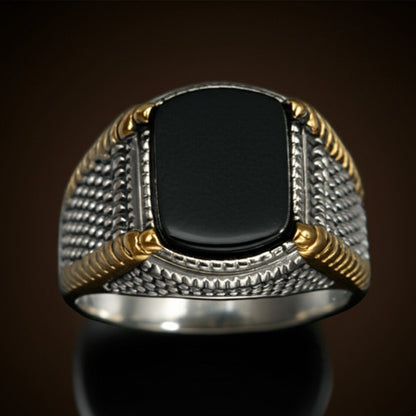 THE MEN THING Rings Royal Series - SHADOW SOVEREIGN RING - Pure Stainless Steel Men’s Steel-Gold-Plated Ring – Statement Luxury Jewelry (Size : 16-20-22-27)