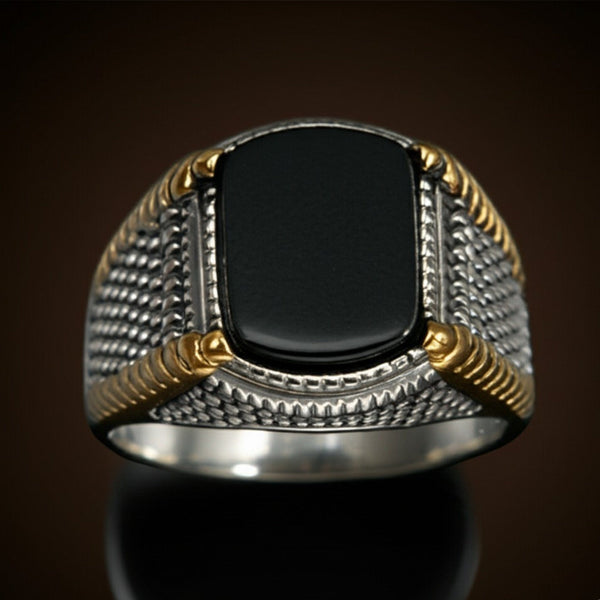 Royal Series - SHADOW SOVEREIGN RING - Pure Stainless Steel Men’s Steel-Gold-Plated Ring – Statement Luxury Jewelry (Size : 16-20-22-27)