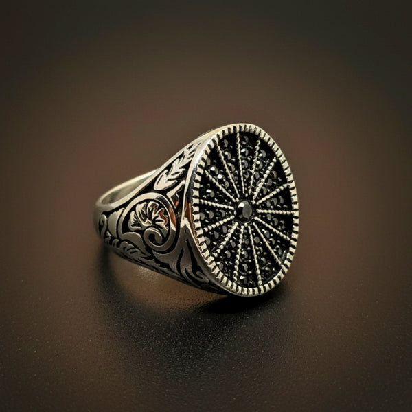 Royal Series - SHADOW SUN RING - Pure Stainless Steel Men’s Steel-Plated Ring – Statement Luxury Jewelry (Size : 15-16-17-18-21-22-26-27)