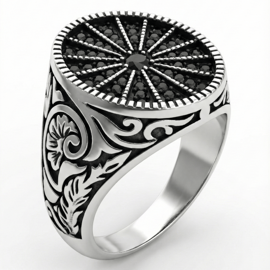 THE MEN THING Rings Royal Series - SHADOW SUN RING - Pure Stainless Steel Men’s Steel-Plated Ring – Statement Luxury Jewelry (Size : 15-16-17-18-21-22-26-27)