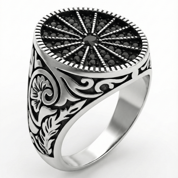 Royal Series - SHADOW SUN RING - Pure Stainless Steel Men’s Steel-Plated Ring – Statement Luxury Jewelry (Size : 15-16-17-18-21-22-26-27)