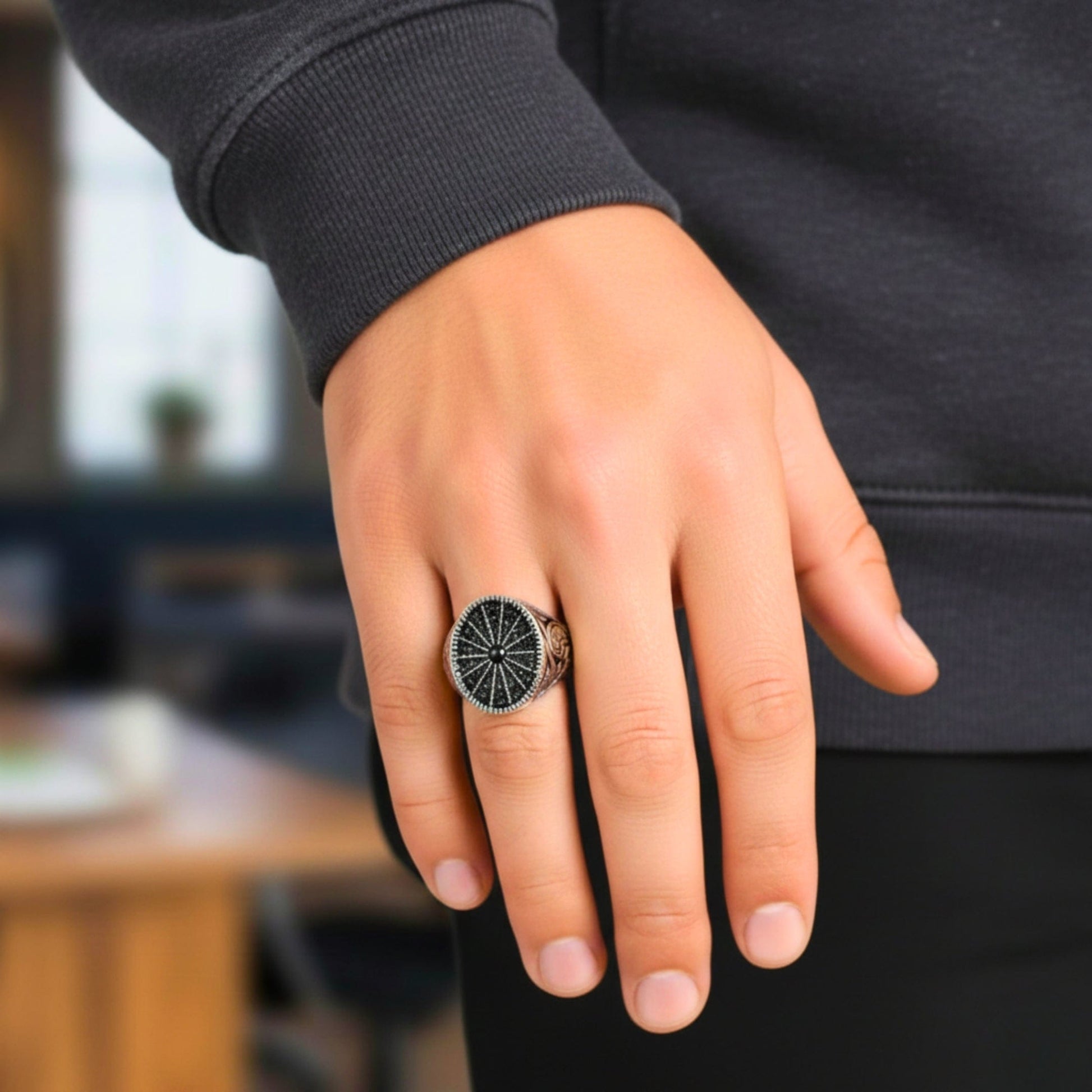 THE MEN THING Rings Royal Series - SHADOW SUN RING - Pure Stainless Steel Men’s Steel-Plated Ring – Statement Luxury Jewelry (Size : 15-16-17-18-21-22-26-27)