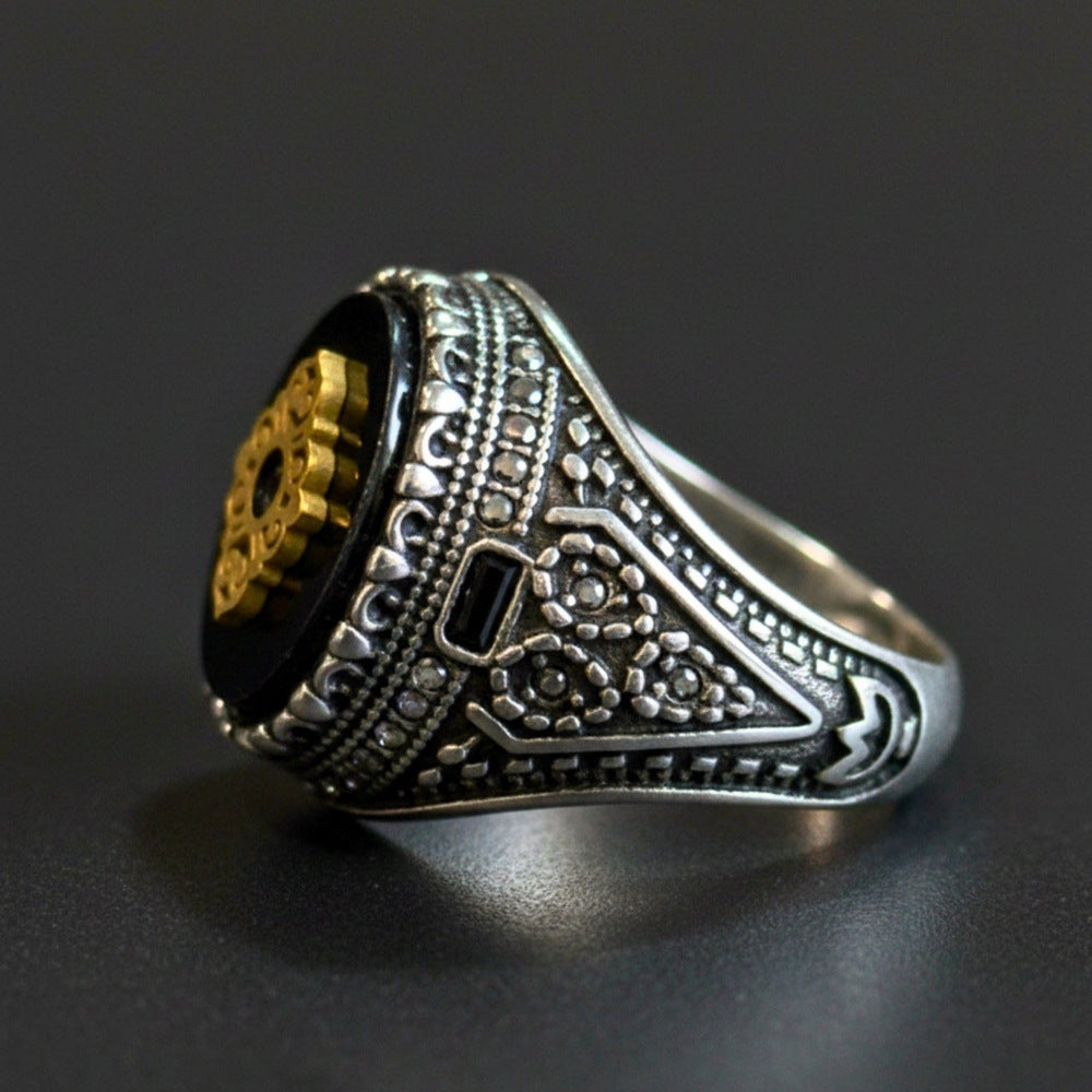 THE MEN THING Rings Royal Series - SILVER ELITE CREST RING - Pure Stainless Steel Men’s Steel-Gold-Plated Ring – Statement Luxury Jewelry (Size : 17-19-20-22-27)