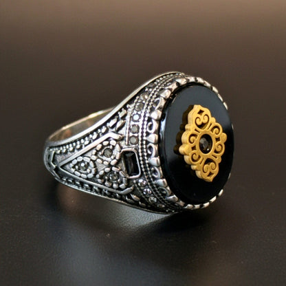 THE MEN THING Rings Royal Series - SILVER ELITE CREST RING - Pure Stainless Steel Men’s Steel-Gold-Plated Ring – Statement Luxury Jewelry (Size : 17-19-20-22-27)