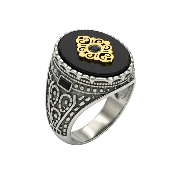 Royal Series - STEEL ELITE CREST RING - Pure Stainless Steel Men’s Steel-Gold-Plated Ring – Statement Luxury Jewelry (Size : 17-19-20-22-27)