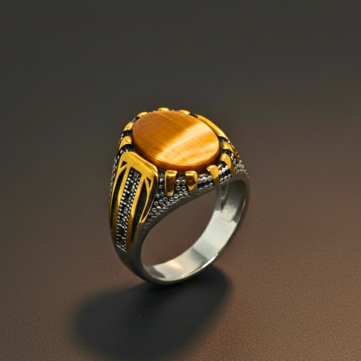 THE MEN THING Rings Royal Series - SOLARIS SIGNET - Pure Stainless Steel Men’s Gold-Plated Ring – Statement Luxury Jewelry (Size :15-16-17-20-21-22-26-27-28)