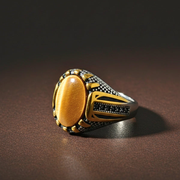 Royal Series - SOLARIS SIGNET - Pure Stainless Steel Men’s Gold-Plated Ring – Statement Luxury Jewelry (Size :15-16-17-20-21-22-26-27-28)