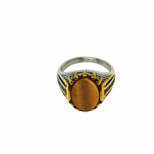 THE MEN THING Rings Royal Series - SOLARIS SIGNET - Pure Stainless Steel Men’s Gold-Plated Ring – Statement Luxury Jewelry (Size :15-16-17-20-21-22-26-27-28)