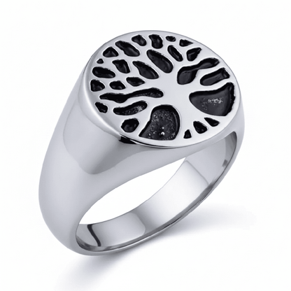 THE MEN THING Rings Royal Series - SOUL TREE SIGNET RING - Pure Stainless Steel Men’s Steel-Plated Ring – Statement Luxury Jewelry (Size :15-18-21-22-24-28-31 )