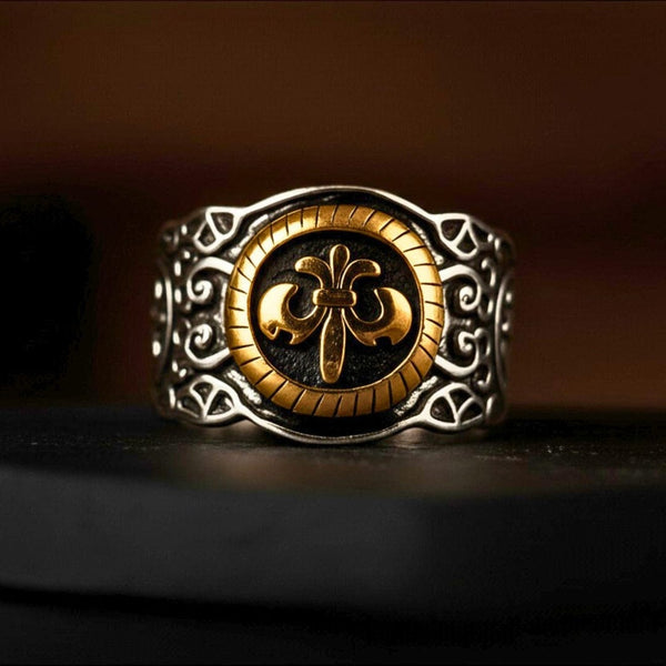 Royal Series - SOVEREIGN FLEUR RING - Pure Stainless Steel Men’s Steel-Gold-Plated Ring – Statement Luxury Jewelry (Size : -19-21-24)