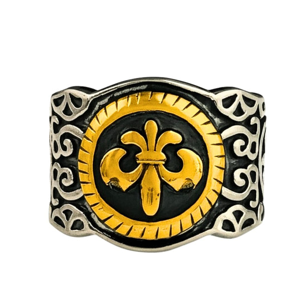 Royal Series - SOVEREIGN FLEUR RING - Pure Stainless Steel Men’s Steel-Gold-Plated Ring – Statement Luxury Jewelry (Size : -19-21-24)