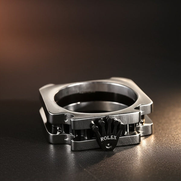 Royal Series - SQUARE REIGN RING - Pure Stainless Steel Men’s Steel-Black-Plated Ring – Statement Luxury Jewelry (Size : 16-19-22-24)