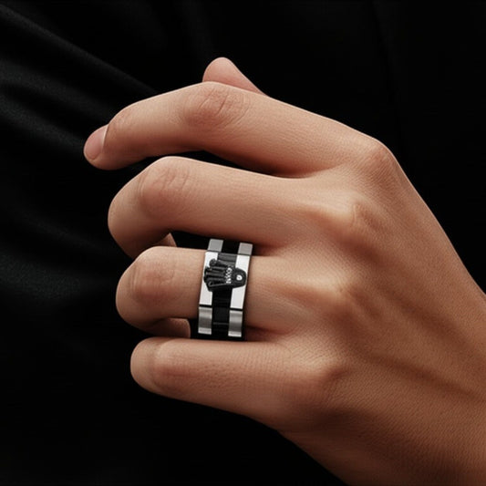 THE MEN THING Rings Royal Series - SQUARE REIGN RING - Pure Stainless Steel Men’s Steel-Black-Plated Ring – Statement Luxury Jewelry (Size : 16-19-22-24)