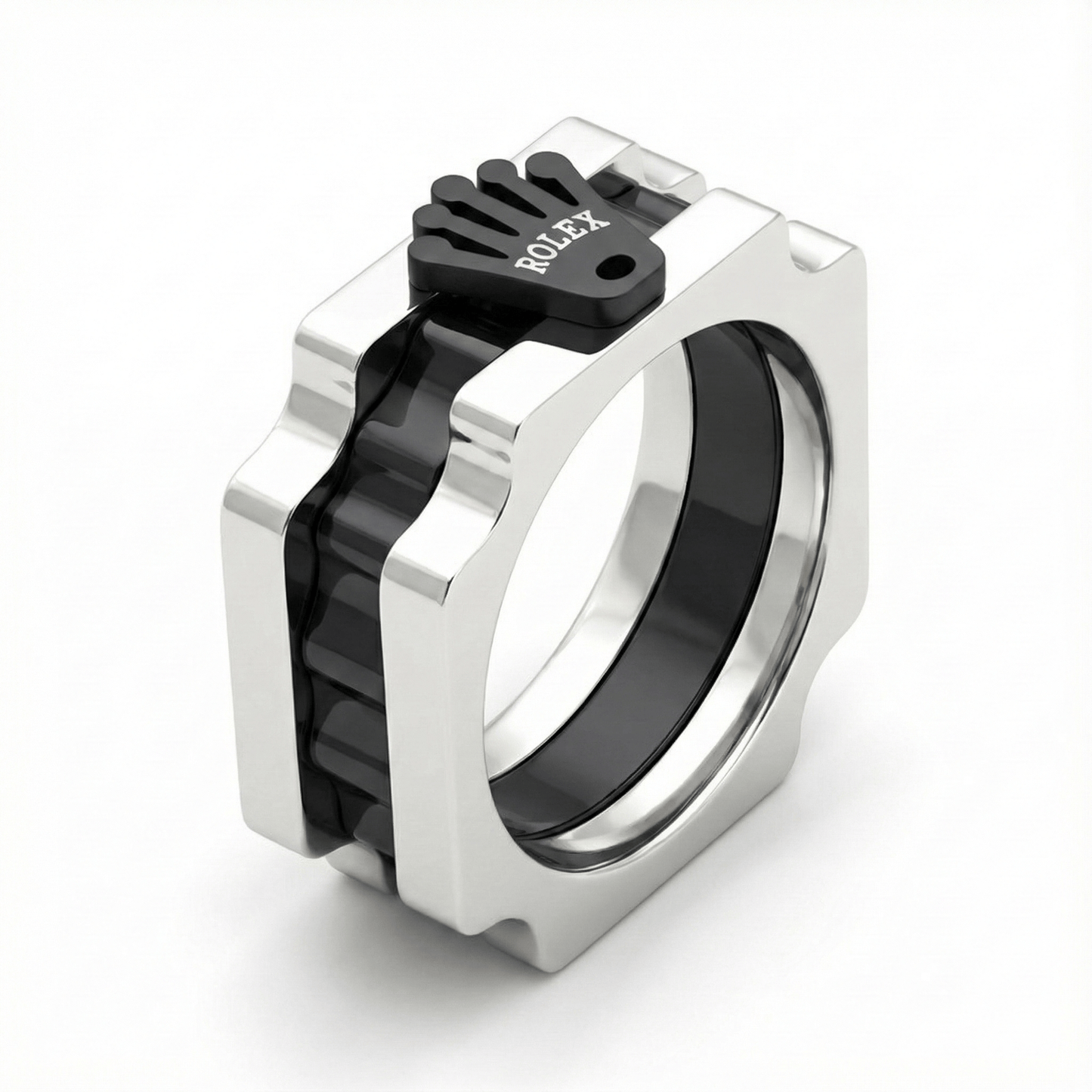 THE MEN THING Rings Royal Series - SQUARE REIGN RING - Pure Stainless Steel Men’s Steel-Black-Plated Ring – Statement Luxury Jewelry (Size : 16-19-22-24)