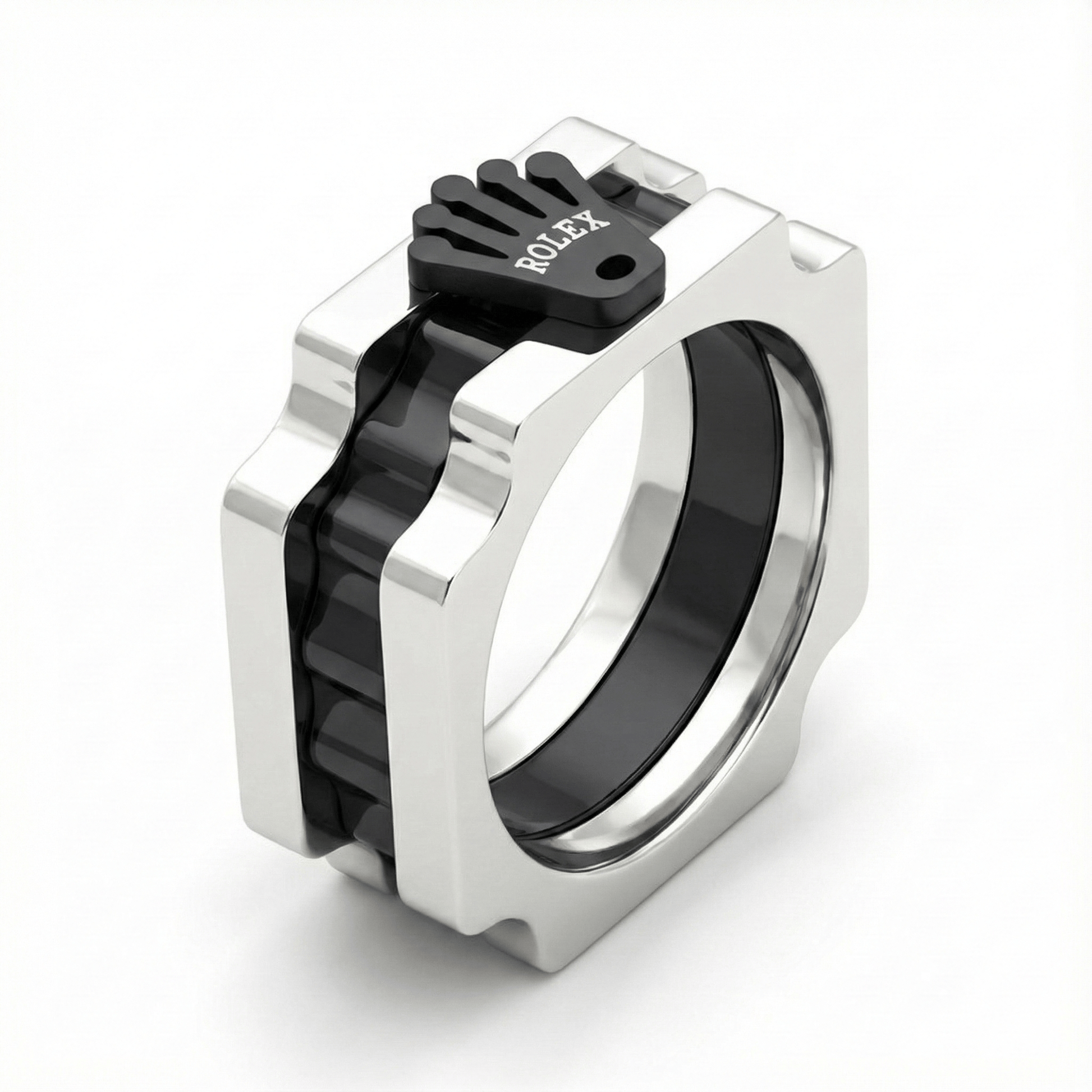 THE MEN THING Rings Royal Series - SQUARE REIGN RING - Pure Stainless Steel Men’s Steel-Black-Plated Ring – Statement Luxury Jewelry (Size : 16-19-22-24)