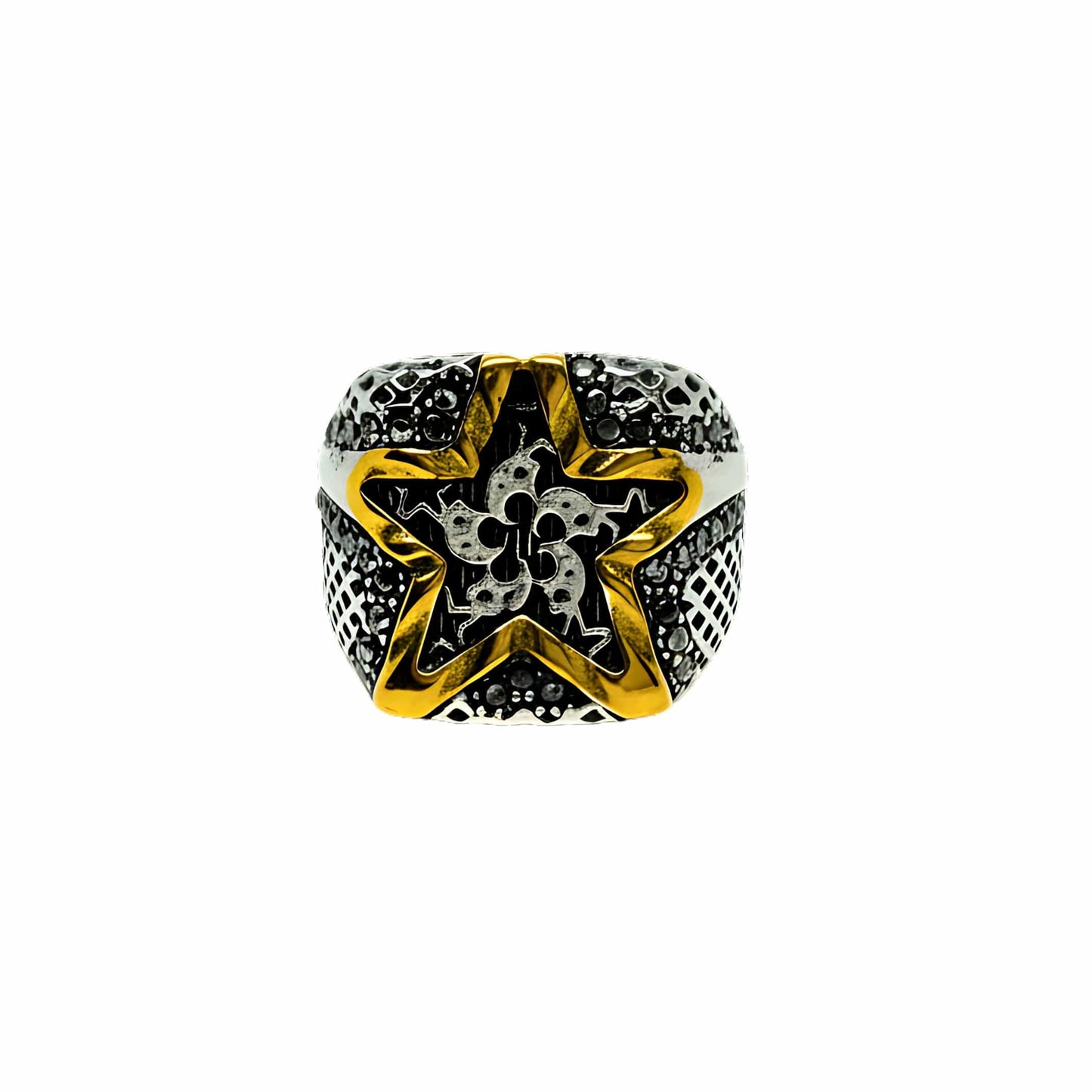 THE MEN THING Rings Royal Series - STARBOUND RELIC RING - Pure Stainless Steel Men’s Steel-Gold-Plated Ring – Statement Luxury Jewelry (Size : 16-21-24-25-26)