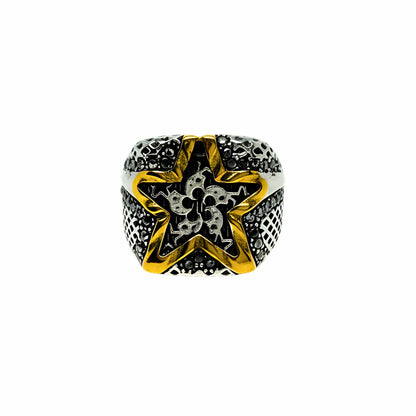 THE MEN THING Rings Royal Series - STARBOUND RELIC RING - Pure Stainless Steel Men’s Steel-Gold-Plated Ring – Statement Luxury Jewelry (Size : 16-21-24-25-26)