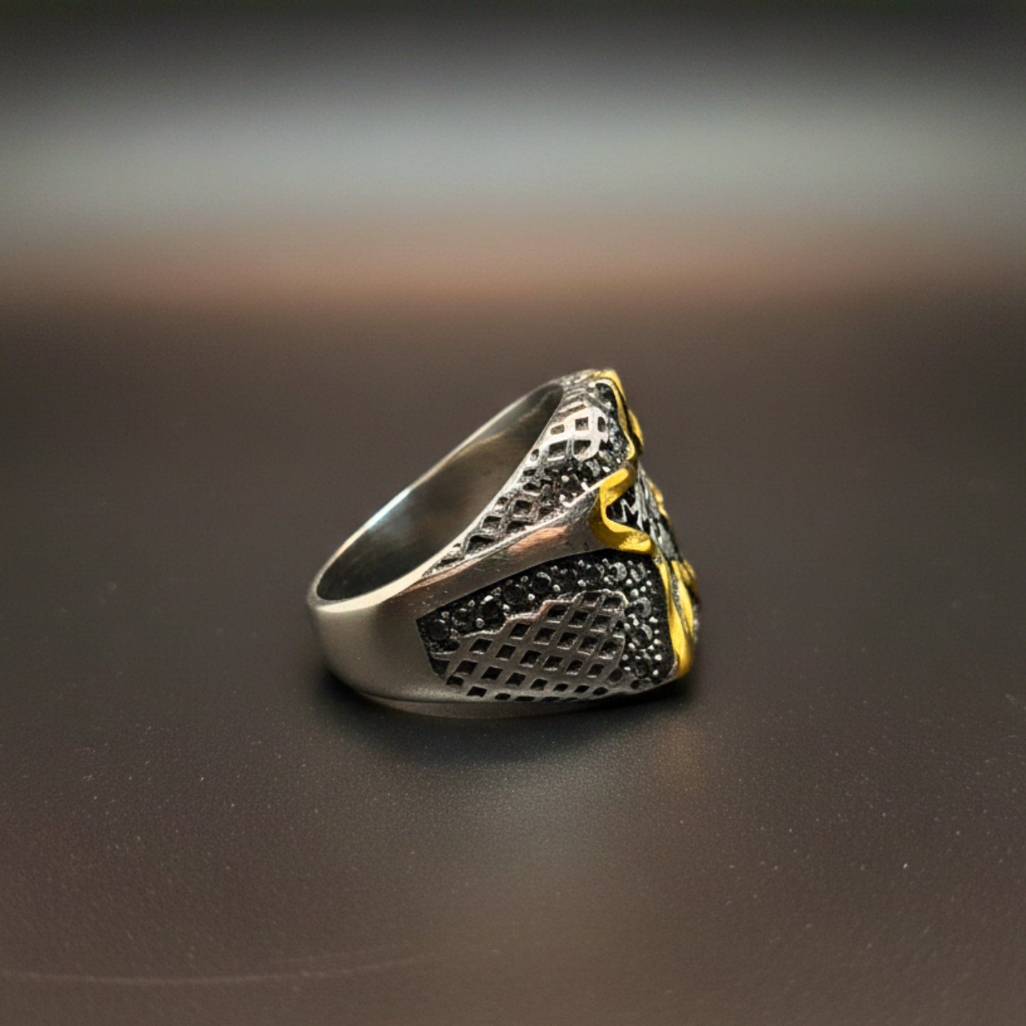 THE MEN THING Rings Royal Series - STARBOUND RELIC RING - Pure Stainless Steel Men’s Steel-Gold-Plated Ring – Statement Luxury Jewelry (Size : 16-21-24-25-26)