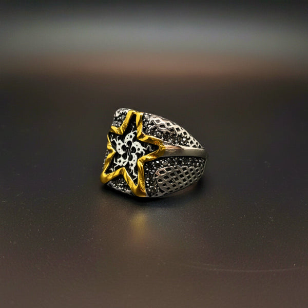 Royal Series - STARBOUND RELIC RING - Pure Stainless Steel Men’s Steel-Gold-Plated Ring – Statement Luxury Jewelry (Size : 16-21-24-25-26)