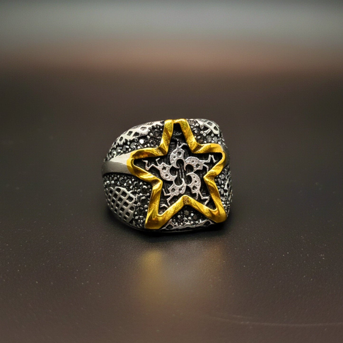 THE MEN THING Rings Royal Series - STARBOUND RELIC RING - Pure Stainless Steel Men’s Steel-Gold-Plated Ring – Statement Luxury Jewelry (Size : 16-21-24-25-26)