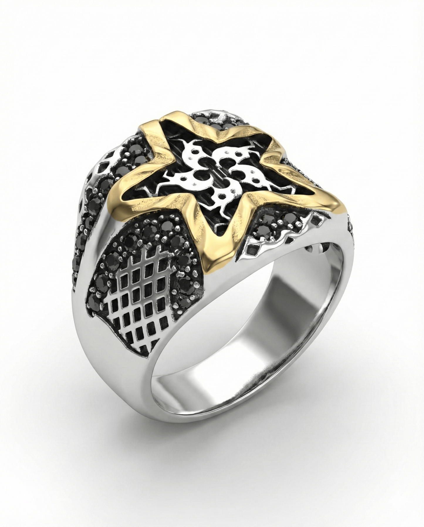 THE MEN THING Rings Royal Series - STARBOUND RELIC RING - Pure Stainless Steel Men’s Steel-Gold-Plated Ring – Statement Luxury Jewelry (Size : 16-21-24-25-26)