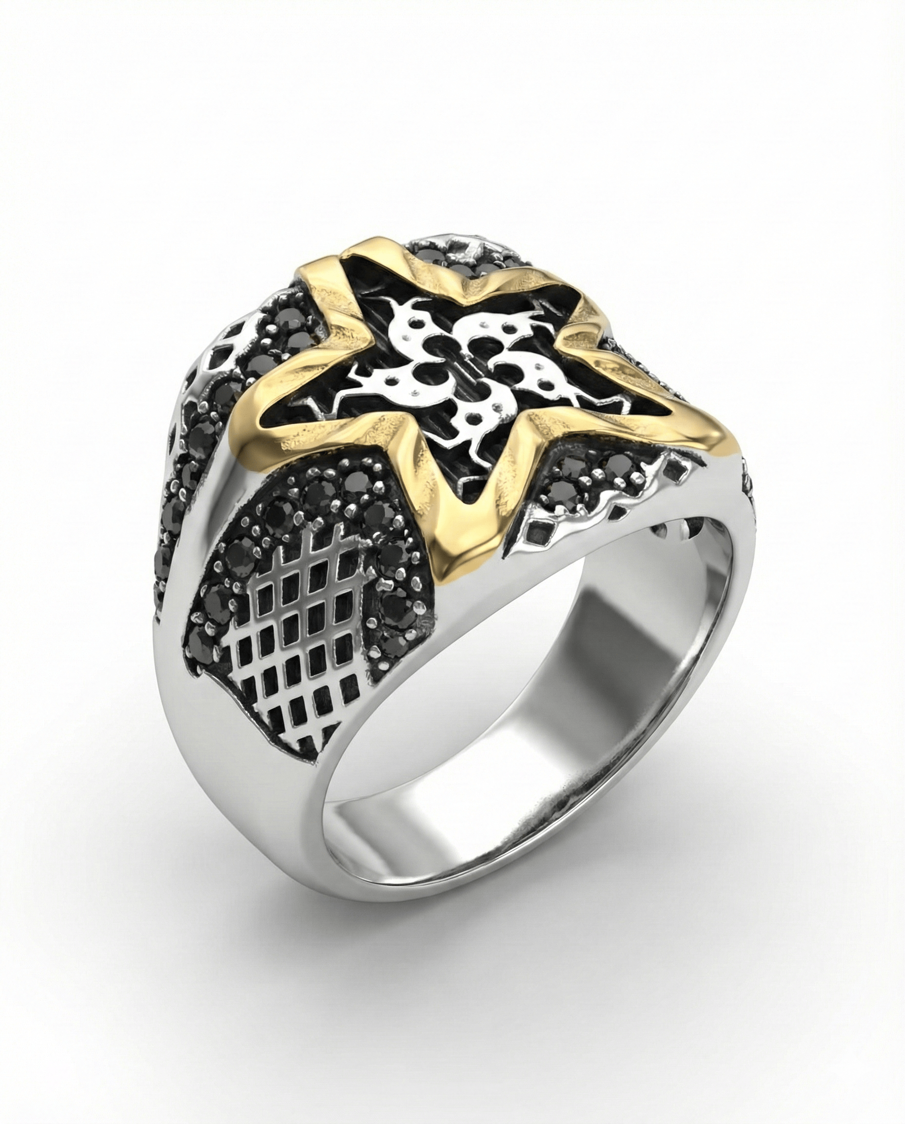 THE MEN THING Rings Royal Series - STARBOUND RELIC RING - Pure Stainless Steel Men’s Steel-Gold-Plated Ring – Statement Luxury Jewelry (Size : 16-21-24-25-26)