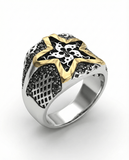 THE MEN THING Rings Royal Series - STARBOUND RELIC RING - Pure Stainless Steel Men’s Steel-Gold-Plated Ring – Statement Luxury Jewelry (Size : 16-21-24-25-26)