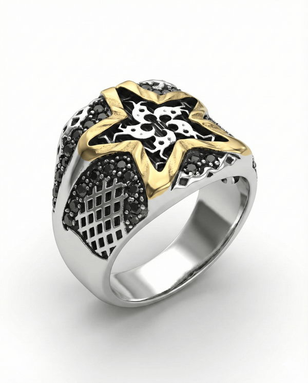 Royal Series - STARBOUND RELIC RING - Pure Stainless Steel Men’s Steel-Gold-Plated Ring – Statement Luxury Jewelry (Size : 16-21-24-25-26)
