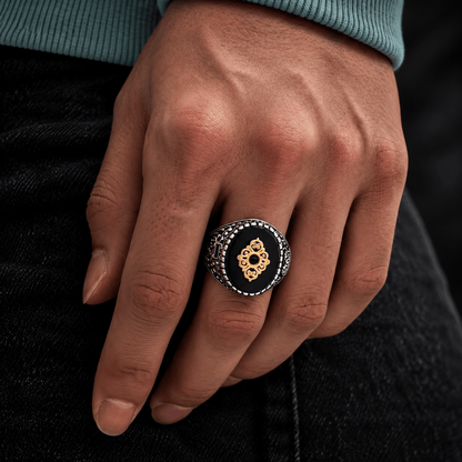 THE MEN THING Rings Royal Series - STEEL ELITE CREST RING - Pure Stainless Steel Men’s Steel-Gold-Plated Ring – Statement Luxury Jewelry (Size : 17-19-20-22-27)