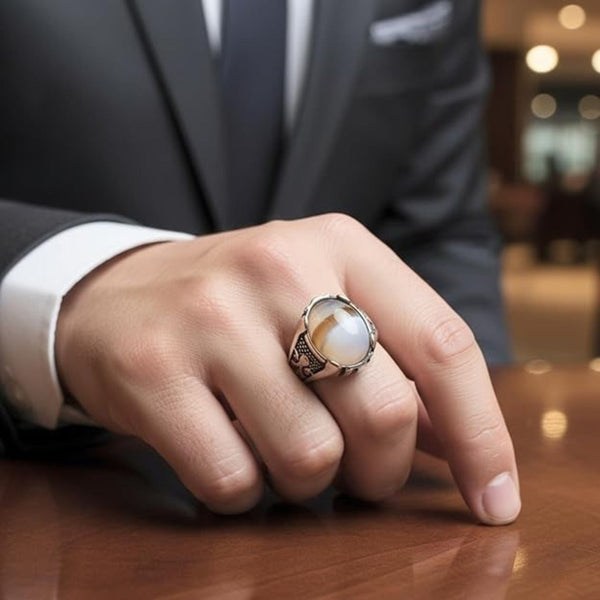 Royal Series - STRATOS VEIN MULTICOLOR STONES - Pure Stainless Steel Men’s Steel-Plated Ring – Statement Luxury Jewelry (Size :16-17-21-22-24-26-27) - 1 Pcs Only