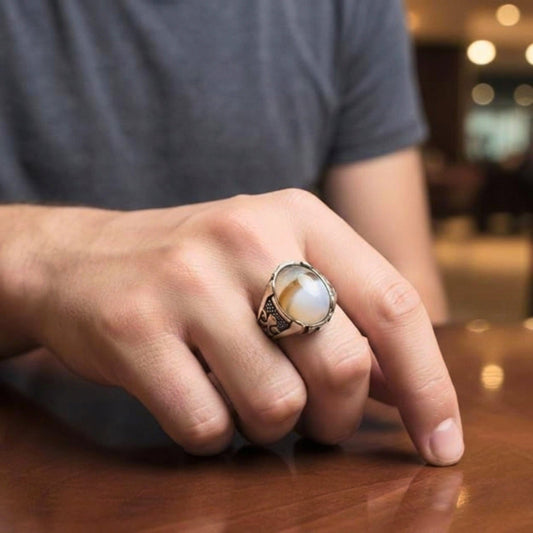 THE MEN THING Rings Royal Series - STRATOS VEIN MULTICOLOR STONES - Pure Stainless Steel Men’s Steel-Plated Ring – Statement Luxury Jewelry (Size :16-17-21-22-24-26-27) - 1 Pcs Only