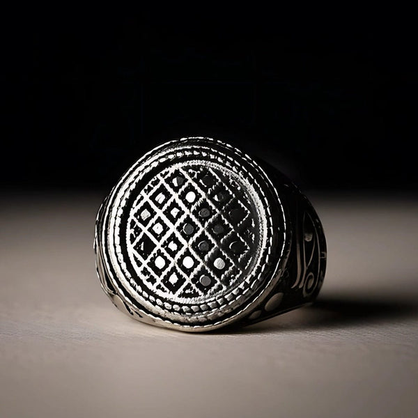 Royal Series - TEMPLE OF SHADOWS RING - Pure Stainless Steel Men’s Steel-Plated Black Ring – Statement Luxury Jewelry (Size : 17-19-21)