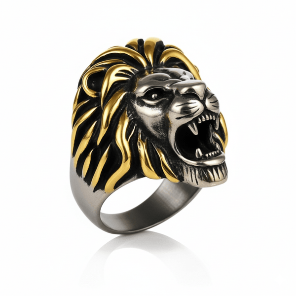 Royal Series - THE KING ROAR RING - Pure Stainless Steel Men’s Steel-Gold-Plated Ring – Statement Luxury Jewelry (Size : 19-22-25)