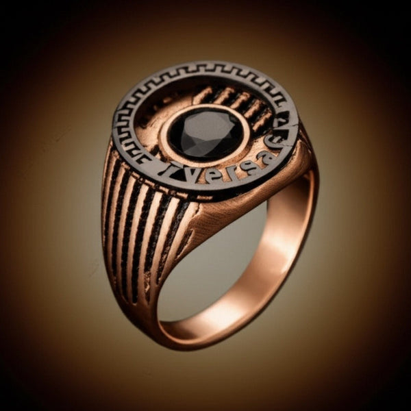 Royal Series - TITAN CREST RING - Pure Stainless Steel Men’s Rose Gold-Black-Plated Ring – Statement Luxury Jewelry (Size : 16-21-24)