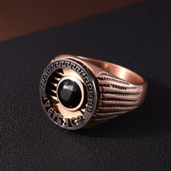 Royal Series - TITAN CREST RING - Pure Stainless Steel Men’s Rose Gold-Black-Plated Ring – Statement Luxury Jewelry (Size : 16-21-24)