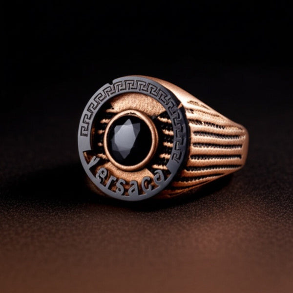 Royal Series - TITAN CREST RING - Pure Stainless Steel Men’s Rose Gold-Black-Plated Ring – Statement Luxury Jewelry (Size : 16-21-24)