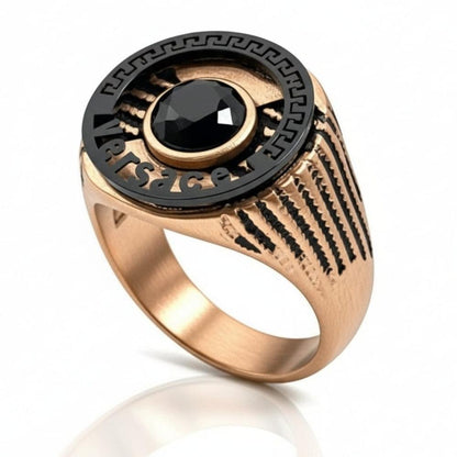 THE MEN THING Rings Royal Series - TITAN CREST RING - Pure Stainless Steel Men’s Rose Gold-Black-Plated Ring – Statement Luxury Jewelry (Size : 16-21-24)