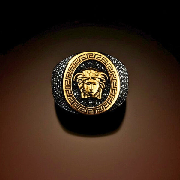 Royal Series - TITAN’S GAZE RING - Pure Stainless Steel Men’s Black-Gold-Plated Ring – Statement Luxury Jewelry (Size : 19-22-24)