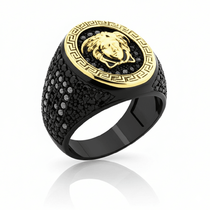 THE MEN THING Rings Royal Series - TITAN’S GAZE RING - Pure Stainless Steel Men’s Black-Gold-Plated Ring – Statement Luxury Jewelry (Size : 19-22-24)