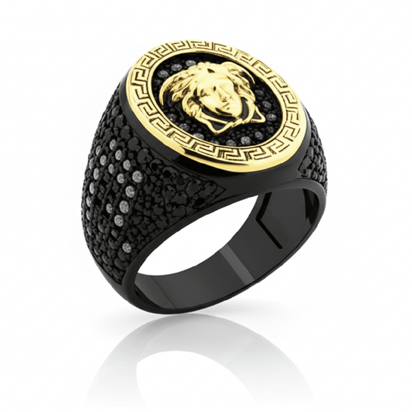 Royal Series - TITAN’S GAZE RING - Pure Stainless Steel Men’s Black-Gold-Plated Ring – Statement Luxury Jewelry (Size : 19-22-24)