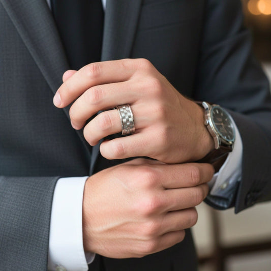 THE MEN THING Rings Royal Series - TITAN WEAVE RING - Pure Stainless Steel Men’s Steel-Plated Ring – Statement Luxury Jewelry (Size :17-22-27)