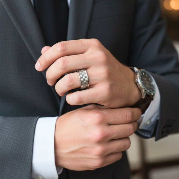 Royal Series - TITAN WEAVE RING - Pure Stainless Steel Men’s Steel-Plated Ring – Statement Luxury Jewelry (Size :17-22-27)