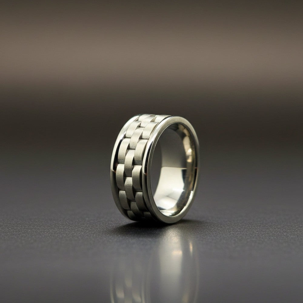THE MEN THING Rings Royal Series - TITAN WEAVE RING - Pure Stainless Steel Men’s Steel-Plated Ring – Statement Luxury Jewelry (Size :17-22-27)