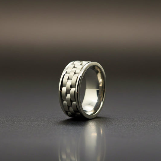 THE MEN THING Rings Royal Series - TITAN WEAVE RING - Pure Stainless Steel Men’s Steel-Plated Ring – Statement Luxury Jewelry (Size :17-22-27)
